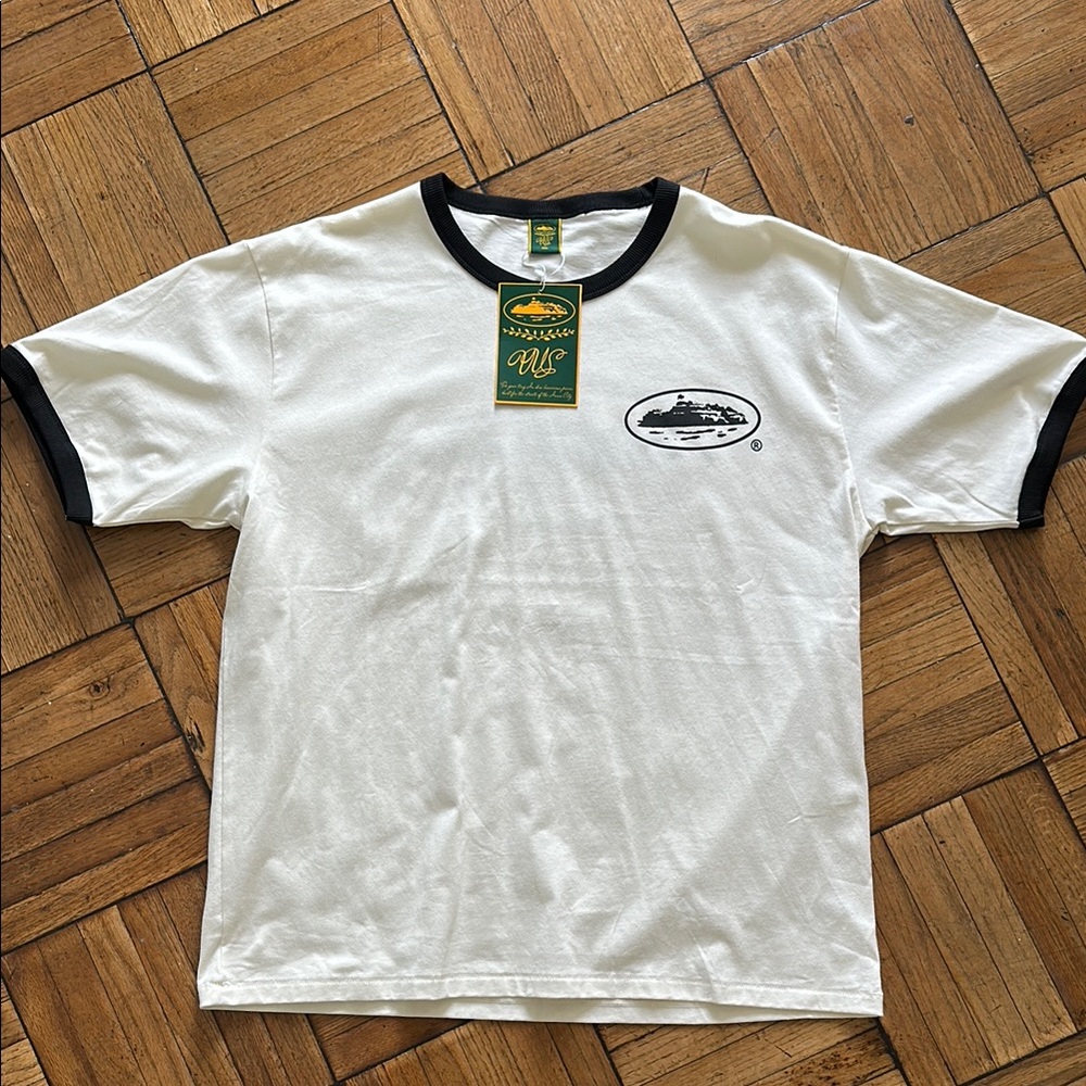 Short Sleeve White and Black Tee with Retro Contrast